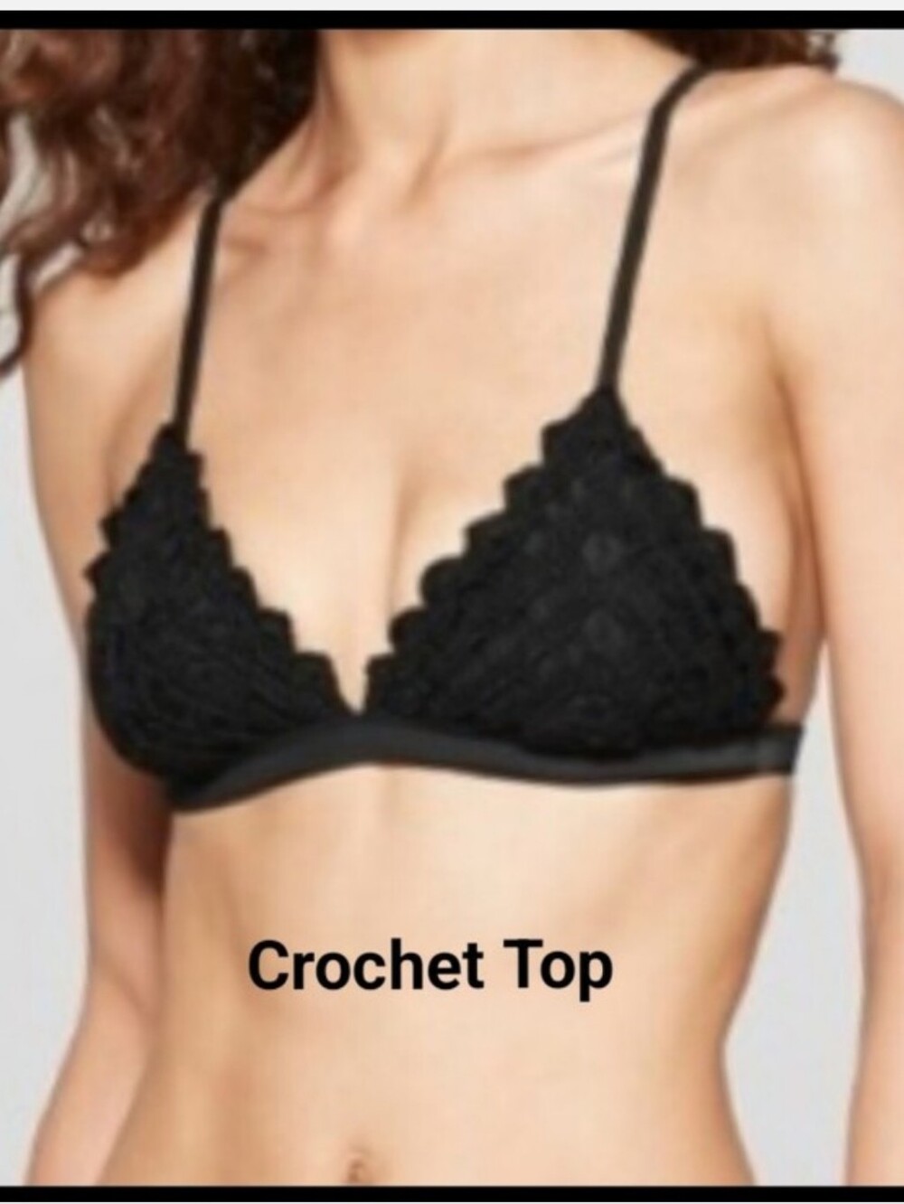 Black Crochet Triangle Bralette - Women Intimates Swim Top Festival